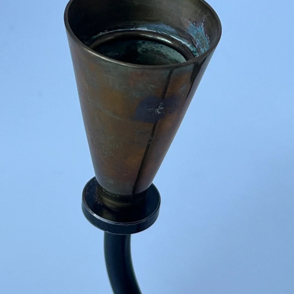 Vintage Nilsjohan Sweden Brass & Iron Candleholders (Pair)